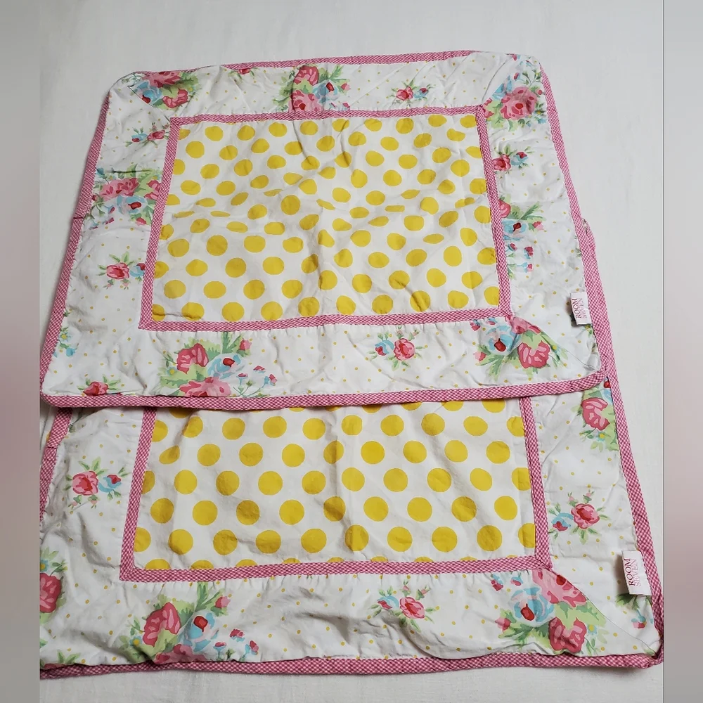 Rare Room Seven 2 Piece Sham Set Floral Print With Yellow Polka Dot's Boho Chic